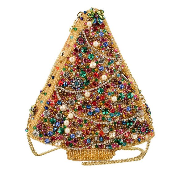 Mary Frances Glittering Joy Christmas Tree Zip Handbag Holiday Gold Bag Purse NW - Picture 3 of 7